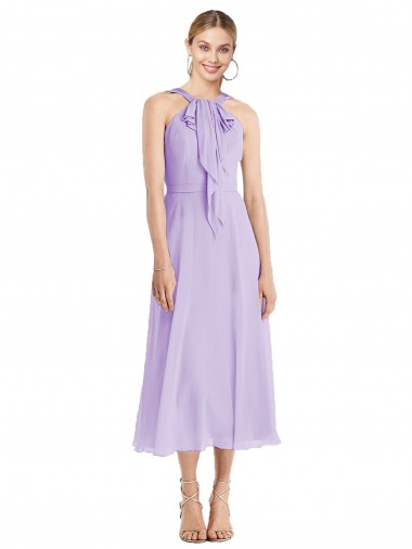 Lila A-Linien Neckholder Wadenlang Chiffon Kurze Brautjungfernkleider / Cocktailkleider Kaufen