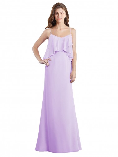 Lila A-Linien Spaghetti-Träger Scoop Chiffon Lange Brautjungfernkleider Kaufen