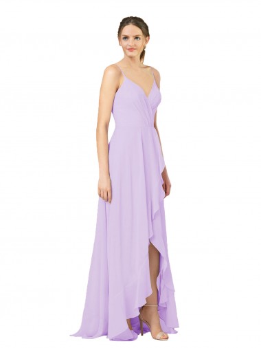 Lila Etui V-Ausschnitt Chiffon Lange Brautjungfernkleider Kaufen