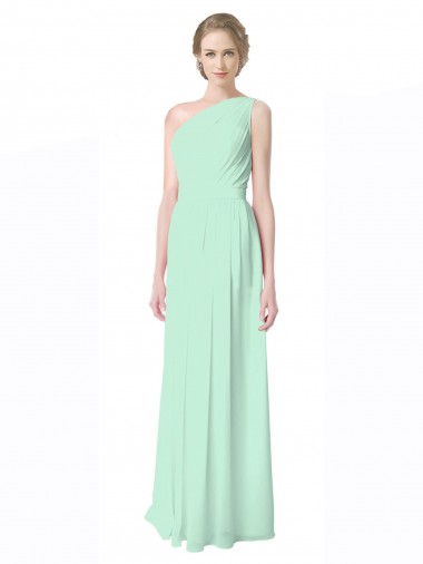 Minzgrün A-Linien Eine-Schulter Chiffon Lange Brautjungfernkleider Kaufen