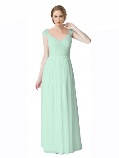 Minzgrün A-Linien V-Ausschnitt Chiffon Spitze Lange Brautjungfernkleider Kaufen