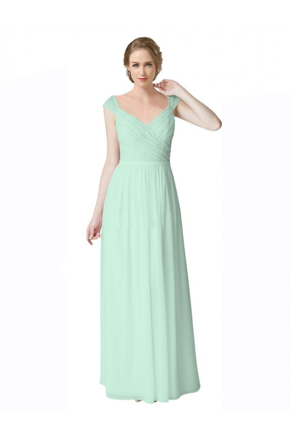 Minzgrün A-Linien V-Ausschnitt Chiffon Spitze Lange Brautjungfernkleider Kaufen