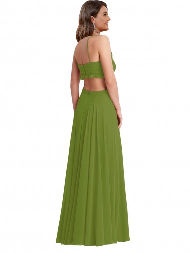 Olivgrün A-Linien V-Ausschnitt Chiffon Lange Brautjungfernkleider Kaufen