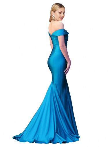Pfauenblau Meerjungfrau Off-Schulter Satin Lange Formale Brautjungfernkleider / Abendkleider / Abiballkleider Kaufen