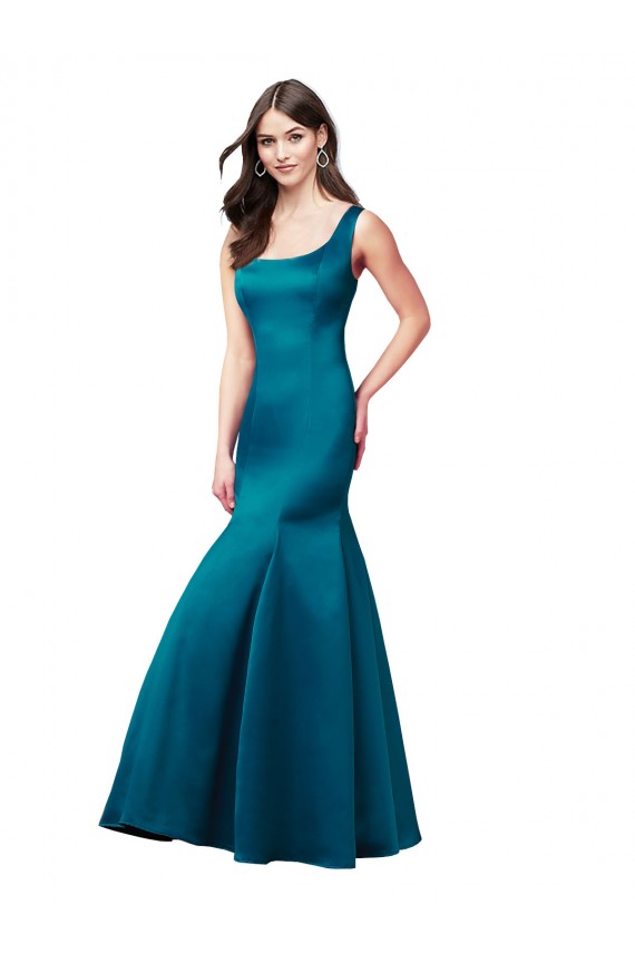 Pfauenblau Meerjungfrau Satin Lange Brautjungfernkleider / Abiballkleider Kaufen