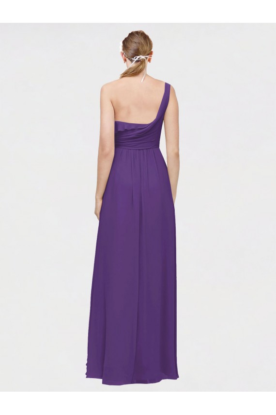 Pflaume Lila A-Linien Eine-Schulter V-Ausschnitt Chiffon Lange Brautjungfernkleider Kaufen