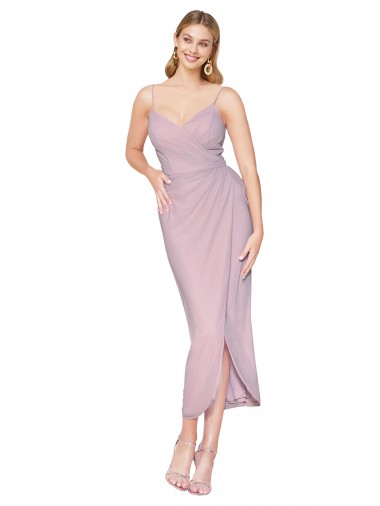 Primel Meerjungfrau Spaghetti-Träger Stehkragen Ausschnitt Knielang Chiffon Kurze Brautjungfernkleider / Abiballkleider / Cocktailkleider / Heimkehr Kleider Kaufen