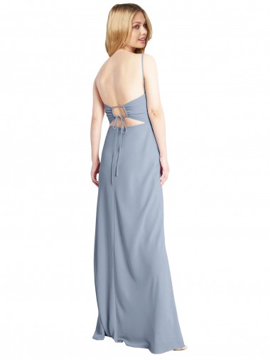 Rauchblau A-Linien Quadrat Ausschnitt Strech-Krepp Lange Brautjungfernkleider / Abiballkleider Kaufen