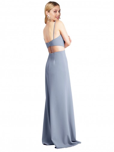 Rauchblau A-Linien Spaghetti-Träger Scoop Strech-Krepp Lange Brautjungfernkleider / Abiballkleider Kaufen