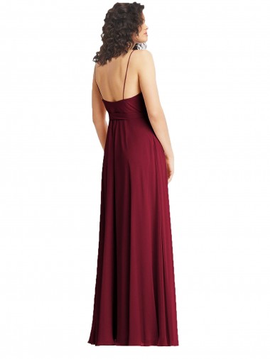 Rauchgrün Trompete Spaghetti-Träger V-Ausschnitt Chiffon Lange Formale Brautjungfernkleider / Abendkleider Kaufen