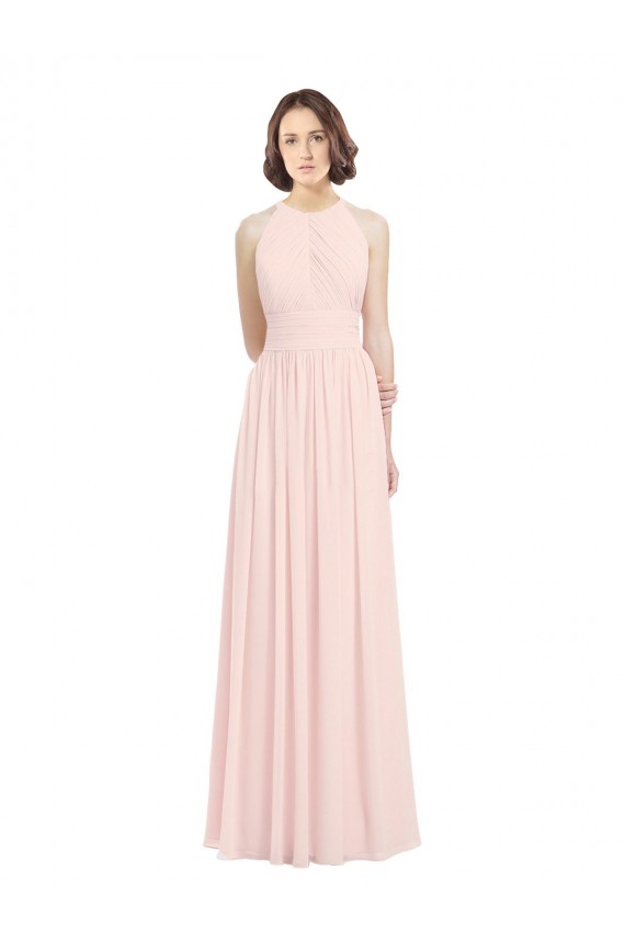 Rosa 42 A-Linien Neckholder Chiffon Lange Brautjungfernkleider Kaufen