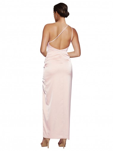 Rosa A-Linien Eine-Schulter Seidiger Satin Lange Brautjungfernkleider / Abiballkleider Kaufen