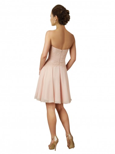Rosa A-Linien Knielang Chiffon Spitze Kurze Brautjungfernkleider / Cocktailkleider Kaufen