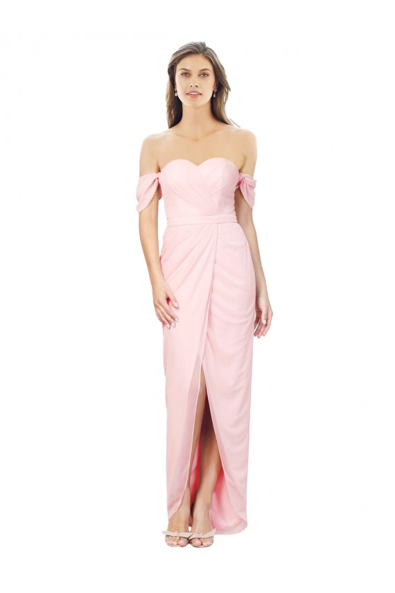 Rosa A-Linien Off-Schulter Trägerlos Chiffon Lange Brautjungfernkleider Kaufen