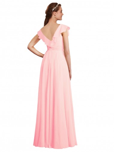 Rosa A-Linien V-Ausschnitt Chiffon Lange Brautjungfernkleider Kaufen