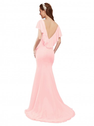 Rosa Meerjungfrau V-Ausschnitt Chiffon Lange Brautjungfernkleider Kaufen