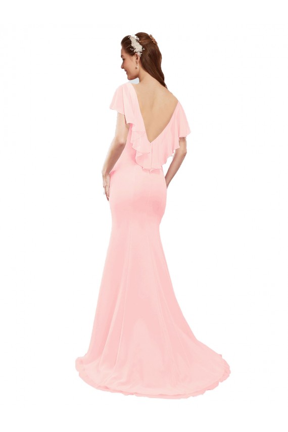 Rosa Meerjungfrau V-Ausschnitt Chiffon Lange Brautjungfernkleider Kaufen