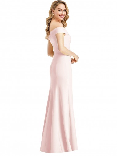 Rosa Trompete Off-Schulter V-Ausschnitt Strech-Krepp Lange Formale Brautjungfernkleider / Abendkleider / Abiballkleider Kaufen