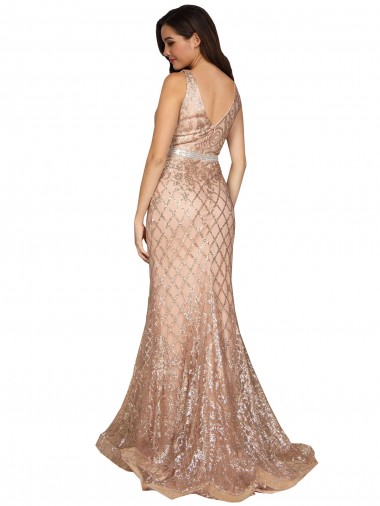 Roségold Meerjungfrau V-Ausschnitt Paillette Funkelnde Paillette Lange Formale Brautjungfernkleider / Abendkleider / Abiballkleider Kaufen