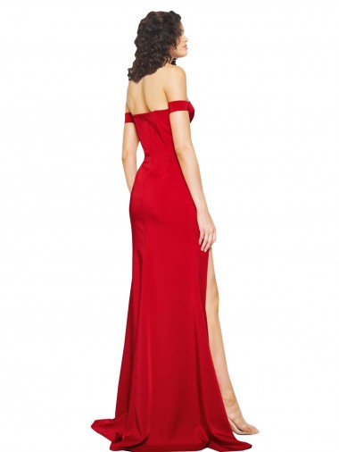 Rot A-Linien Off-Schulter Seidiger Satin Lange Formale Brautjungfernkleider / Abendkleider / Abiballkleider Kaufen