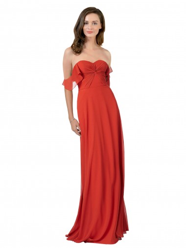 Rot A-Linien Trägerlos Chiffon Lange Brautjungfernkleider Kaufen