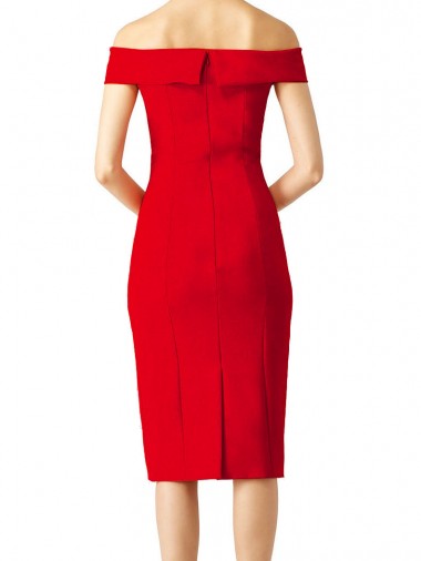 Rot Etui Off-Schulter Wadenlang Cocktail Strech-Krepp Kurze Formale Brautjungfernkleider / Abendkleider / Abiballkleider / Cocktailkleider / Heimkehr Kleider Kaufen