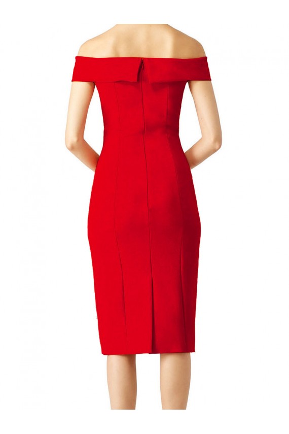 Rot Etui Off-Schulter Wadenlang Cocktail Strech-Krepp Kurze Formale Brautjungfernkleider / Abendkleider / Abiballkleider / Cocktailkleider / Heimkehr Kleider Kaufen