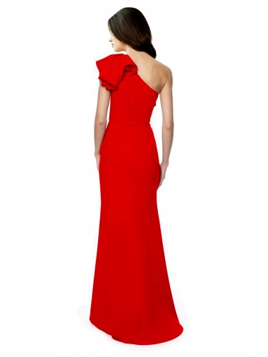 Rot Meerjungfrau Eine-Schulter Stehkragen Ausschnitt Strech-Krepp Lange Formale Brautjungfernkleider / Abendkleider / Abiballkleider Kaufen
