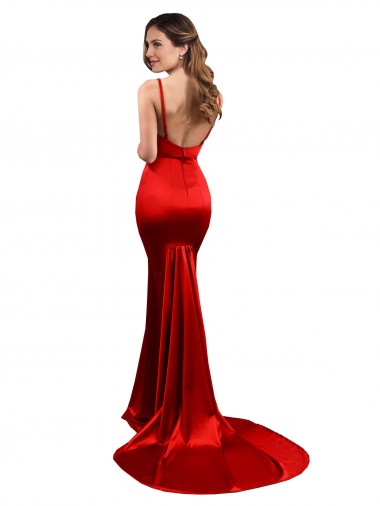 Rot Meerjungfrau Stretch-Satin Lange Formale Brautjungfernkleider / Abendkleider / Abiballkleider Kaufen