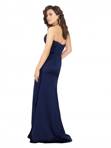 Saphir A-Linien Trägerlos Seidiger Satin Lange Formale Brautjungfernkleider / Abendkleider / Abiballkleider Kaufen