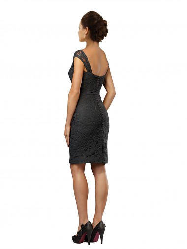 Schiefergrau A-Linien Off-Schulter Knielang Chiffon Spitze Kurze Brautjungfernkleider / Cocktailkleider Kaufen