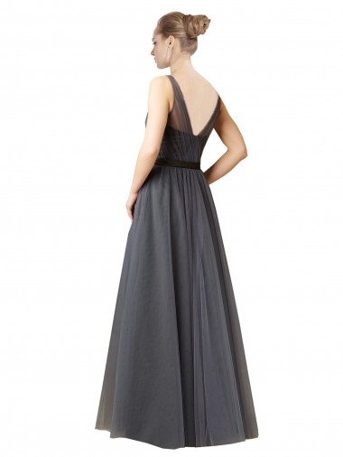 Schiefergrau A-Linien Tüll Lange Brautjungfernkleider Kaufen