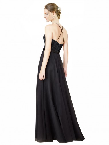 Schiefergrau A-Linien Tüll Spitze Lange Brautjungfernkleider Kaufen