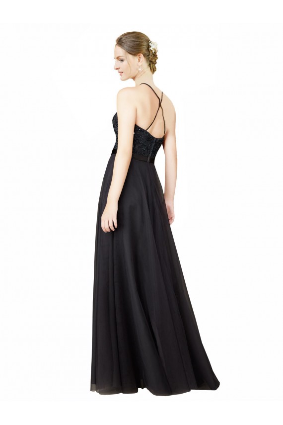 Schiefergrau A-Linien Tüll Spitze Lange Brautjungfernkleider Kaufen