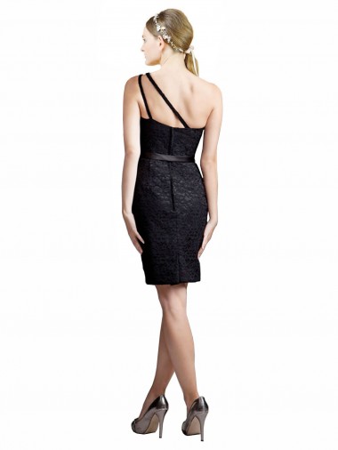 Schwarz A-Linien Eine-Schulter Knielang Spitze Kurze Brautjungfernkleider / Cocktailkleider / Heimkehr Kleider Kaufen