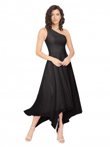 Schwarz A-Linien Eine-Schulter Trägerlos Midi Chiffon Kurze Brautjungfernkleider / Cocktailkleider / Heimkehr Kleider Kaufen