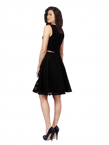 Schwarz A-Linien Juwel Ausschnitt Knielang Spitze Kurze Brautjungfernkleider / Cocktailkleider / Heimkehr Kleider Kaufen