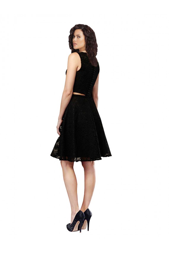 Schwarz A-Linien Juwel Ausschnitt Knielang Spitze Kurze Brautjungfernkleider / Cocktailkleider / Heimkehr Kleider Kaufen