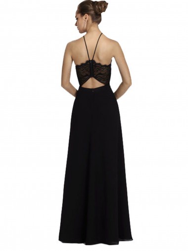 Schwarz A-Linien Neckholder Chiffon Spitze Lange Brautjungfernkleider Kaufen