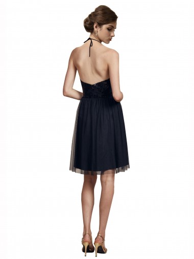 Schwarz A-Linien Neckholder Knielang Tüll Kurze Brautjungfernkleider Kaufen