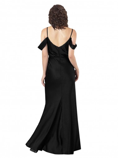 Schwarz A-Linien Off-Schulter Seidiger Satin Lange Formale Brautjungfernkleider / Abendkleider / Abiballkleider Kaufen