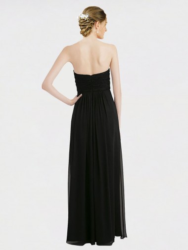 Schwarz A-Linien Trägerlos Chiffon Spitze Lange Brautjungfernkleider Kaufen