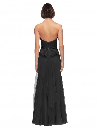 Schwarz A-Linien Tüll Lange Brautjungfernkleider Kaufen