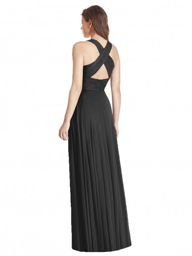 Schwarz A-Linien V-Ausschnitt Chiffon Lange Brautjungfernkleider Kaufen