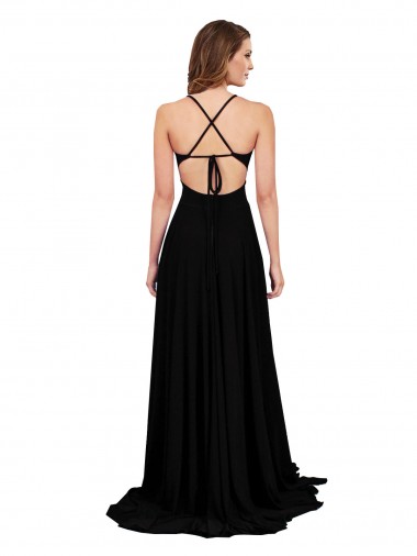Schwarz A-Linien V-Ausschnitt Elasthan Lange Formale Brautjungfernkleider / Abendkleider / Abiballkleider Kaufen