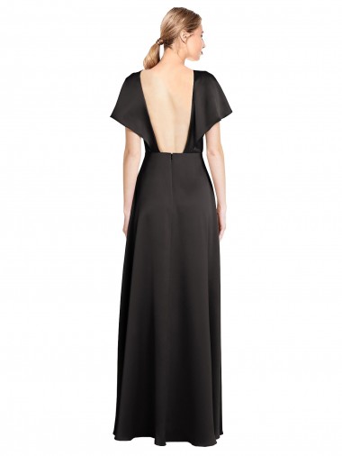 Schwarz A-Linien V-Ausschnitt Stretch-Satin Lange Formale Brautjungfernkleider / Abendkleider / Abiballkleider Kaufen