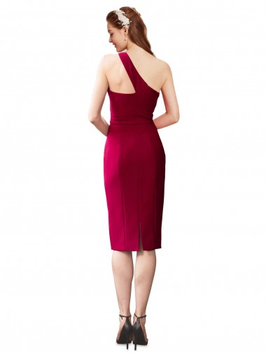 Schwarz Etui Eine-Schulter Wadenlang Cocktail Strech-Krepp Kurze Formale Brautjungfernkleider / Abendkleider / Abiballkleider / Cocktailkleider / Heimkehr Kleider Kaufen