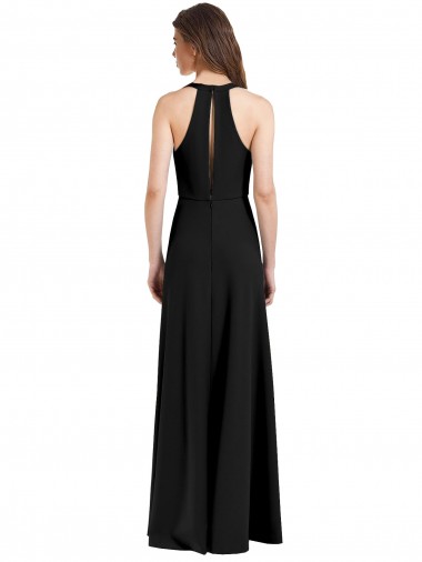 Schwarz Etui Neckholder V-Ausschnitt Strech-Krepp Lange Formale Brautjungfernkleider / Abendkleider / Abiballkleider Kaufen