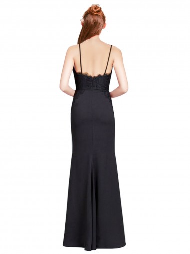 Schwarz Meerjungfrau Spaghetti-Träger V-Ausschnitt Strech-Krepp Lange Brautjungfernkleider / Abiballkleider Kaufen