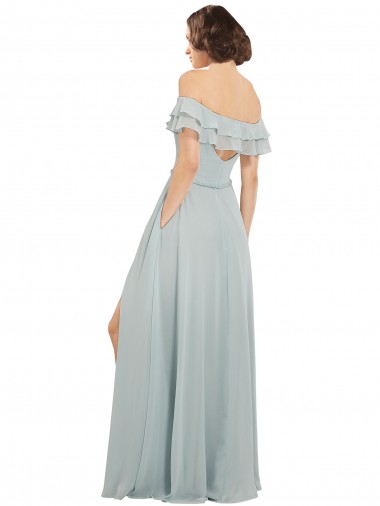 Seeglas A-Linien Off-Schulter Chiffon Lange Brautjungfernkleider Kaufen